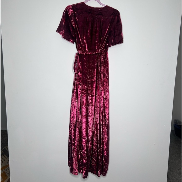 Free People Kara Velvet Wrap Metallic Striped Maxi Dress Burgundy XSmall NWOT - Picture 4 of 7